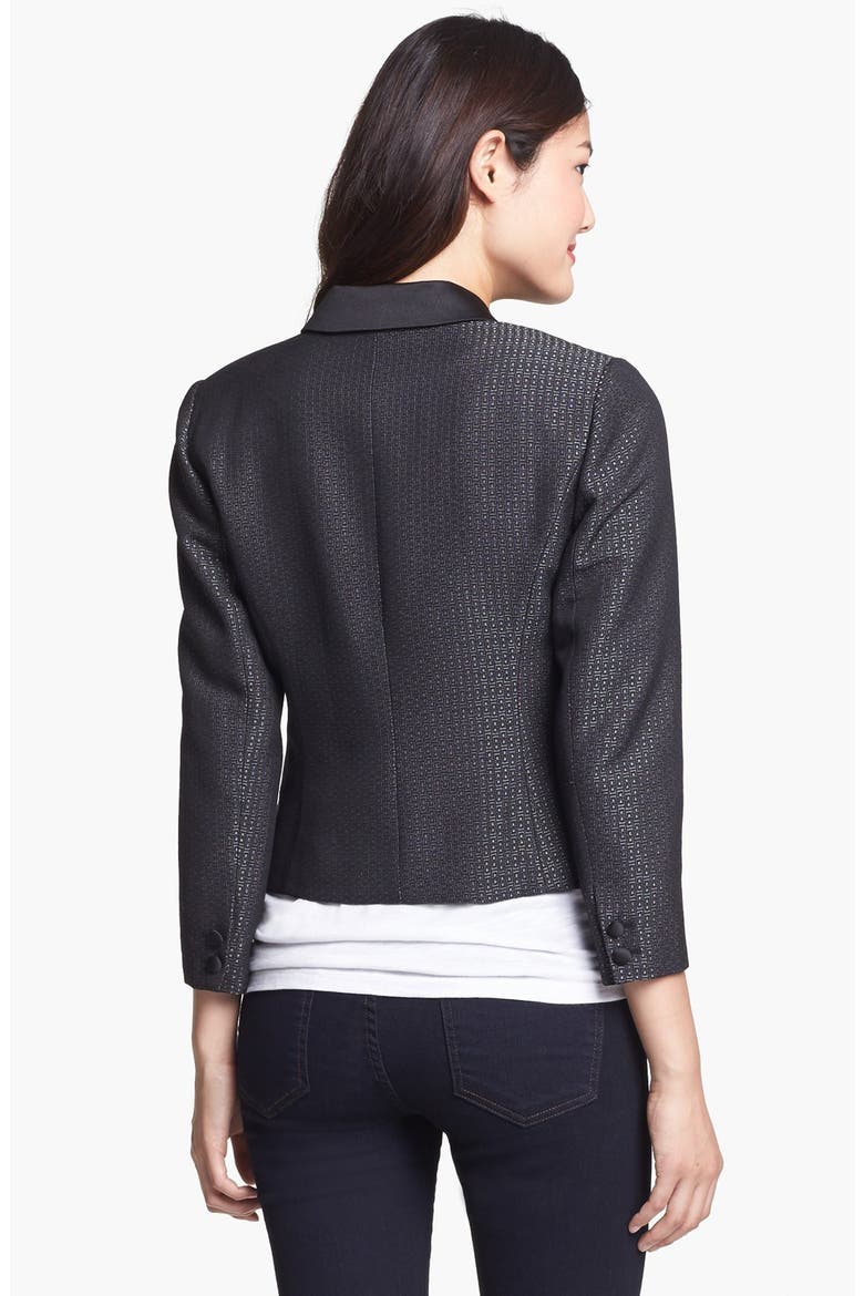 Jacquard One Button Blazer, Alternate, color, MEDIUM GREY/ BLACK COMBO