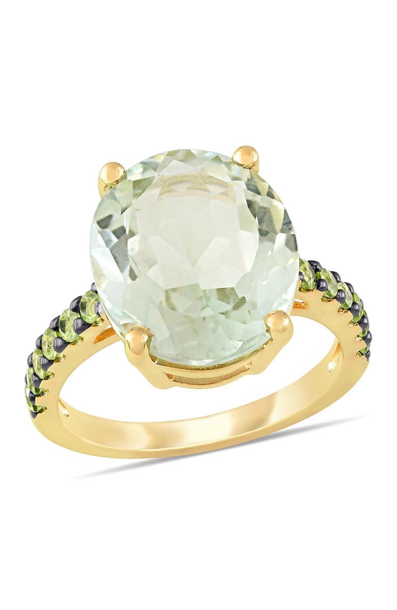 DELMAR Yellow Gold Plated Sterling Silver Green Prasiolite Pavé Peridot Ring, Main, color, Green