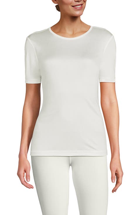 Womens' Silk Interlock Short Sleeve Crewneck Long Underwear Thermal Baselayer Top