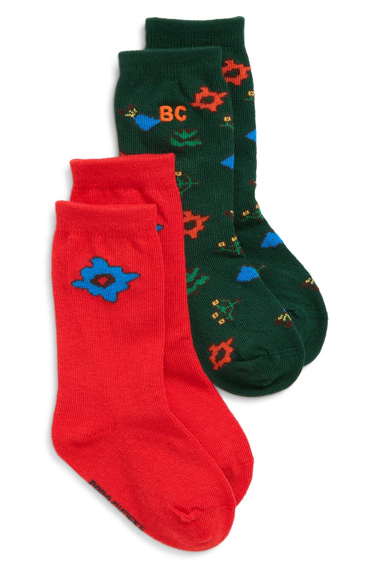 Kids' 2-Pack Blossom All Over Socks, Main, color, RED