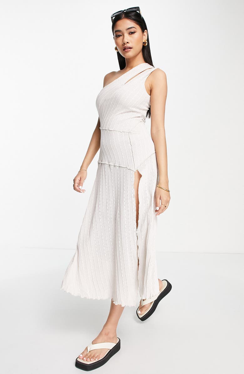 ASOS DESIGN One-Shoulder Cutout Knit Midi Dress, Alternate, color,