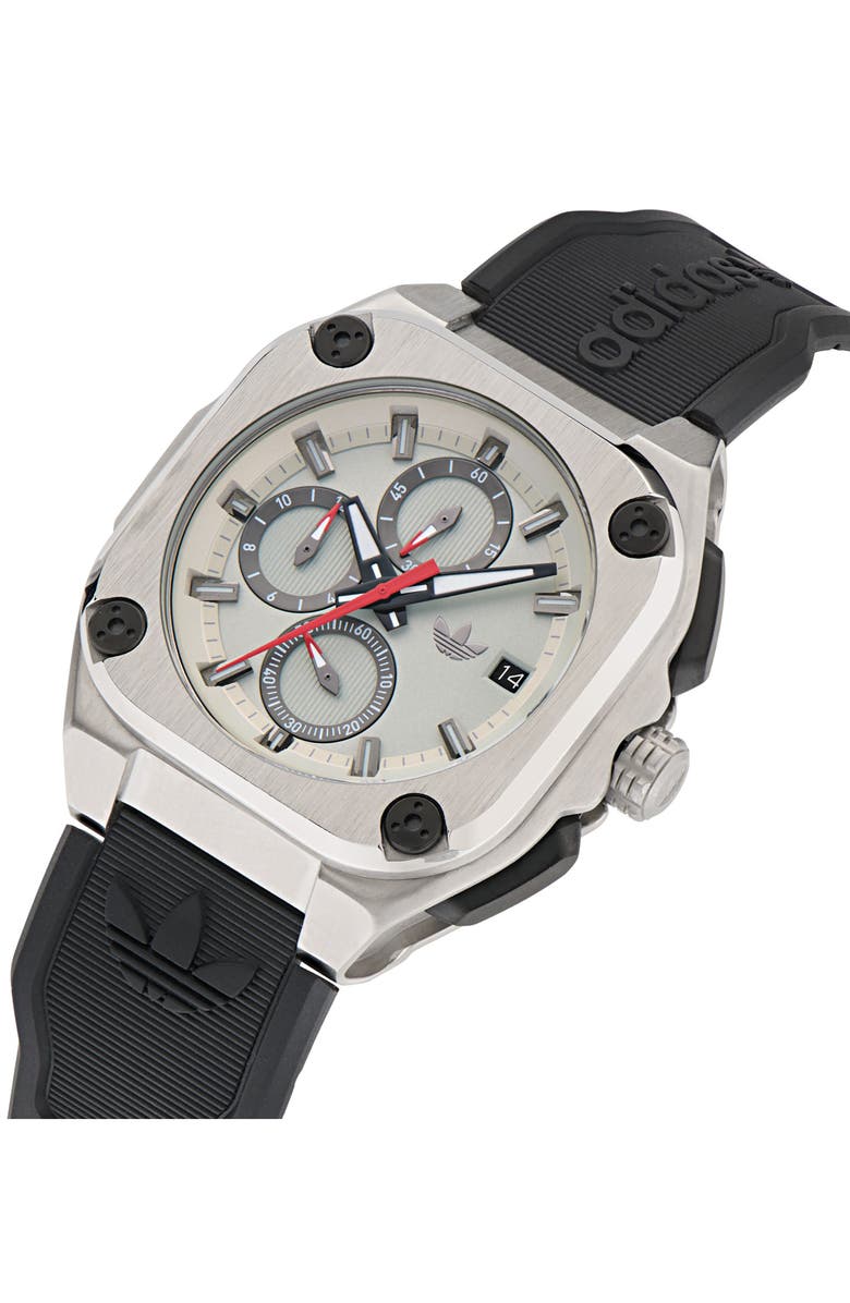 adidas City Tech Three Chronograph Resin Strap Watch, 45mm, Alternate, color, Black