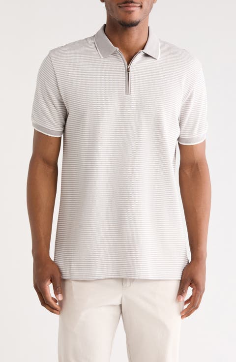 Stripe Cotton Blend Quarter Zip Polo