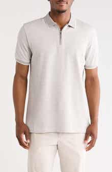 DENIM AND FLOWER Stripe Cotton Blend Quarter Zip Polo