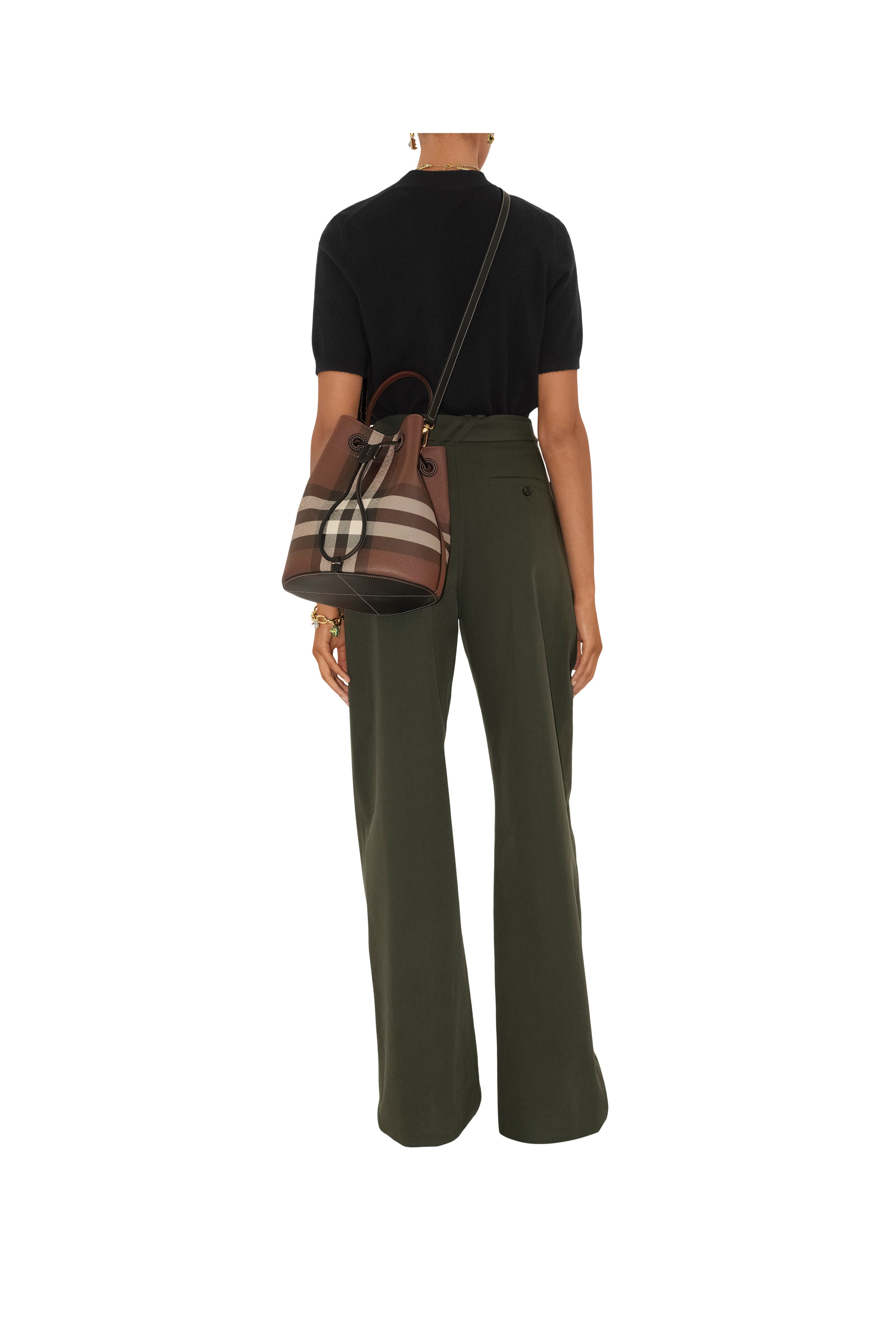 Burberry Small Check Bucket Bag, Alternate, color, Dark Birch Brown