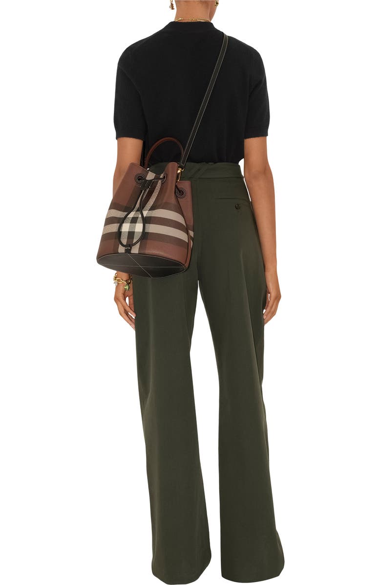 Burberry Small Check Bucket Bag, Alternate, color, Dark Birch Brown