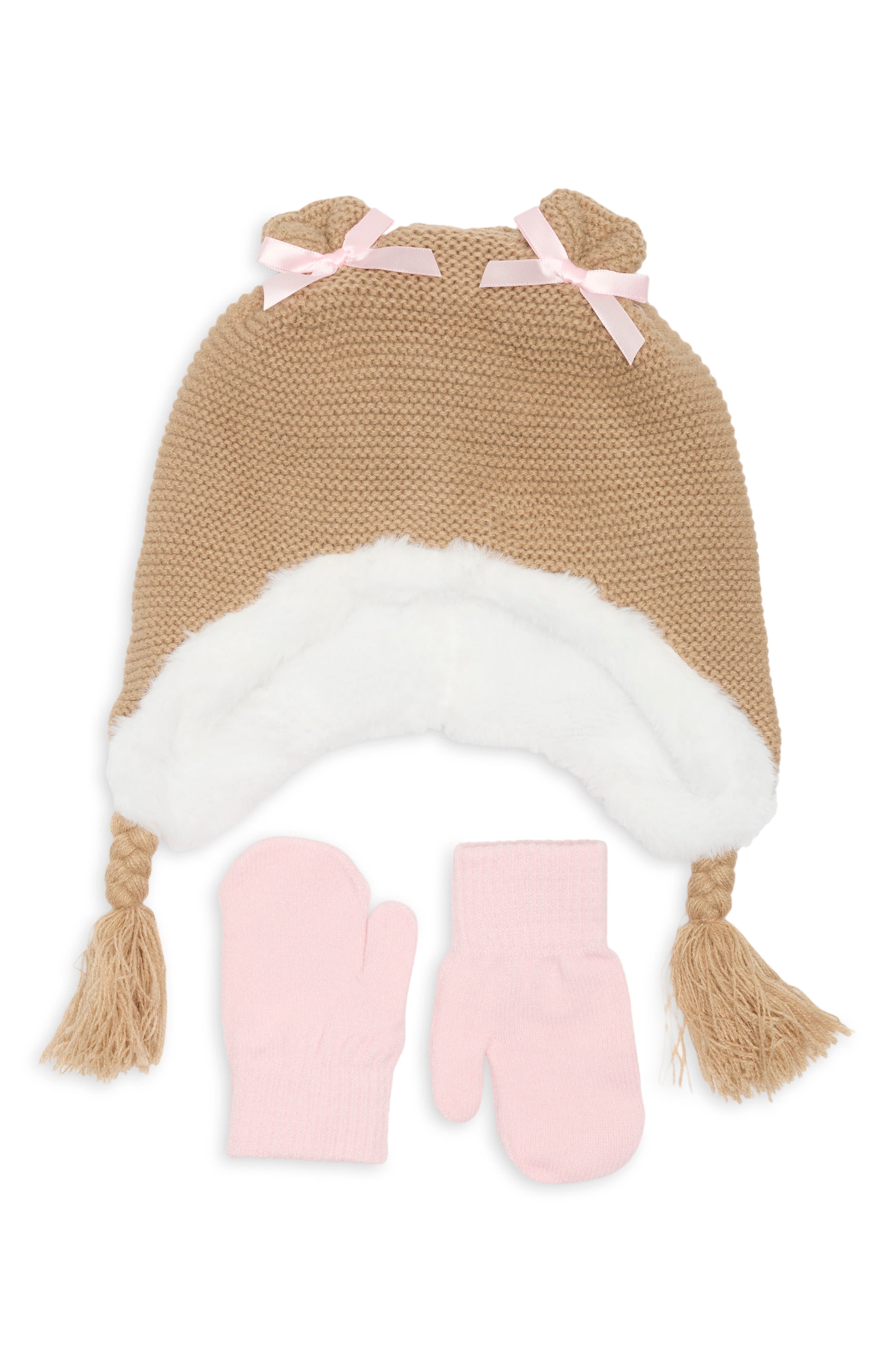 Kids' Bear Earflap Hat & Gloves Set