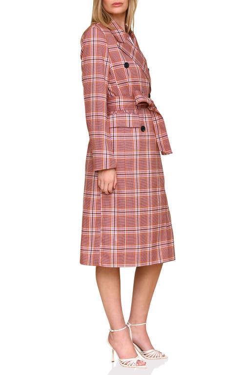 Avec Les Filles Plaid Belted Double Breasted Trench Coat In Lavender Plaid