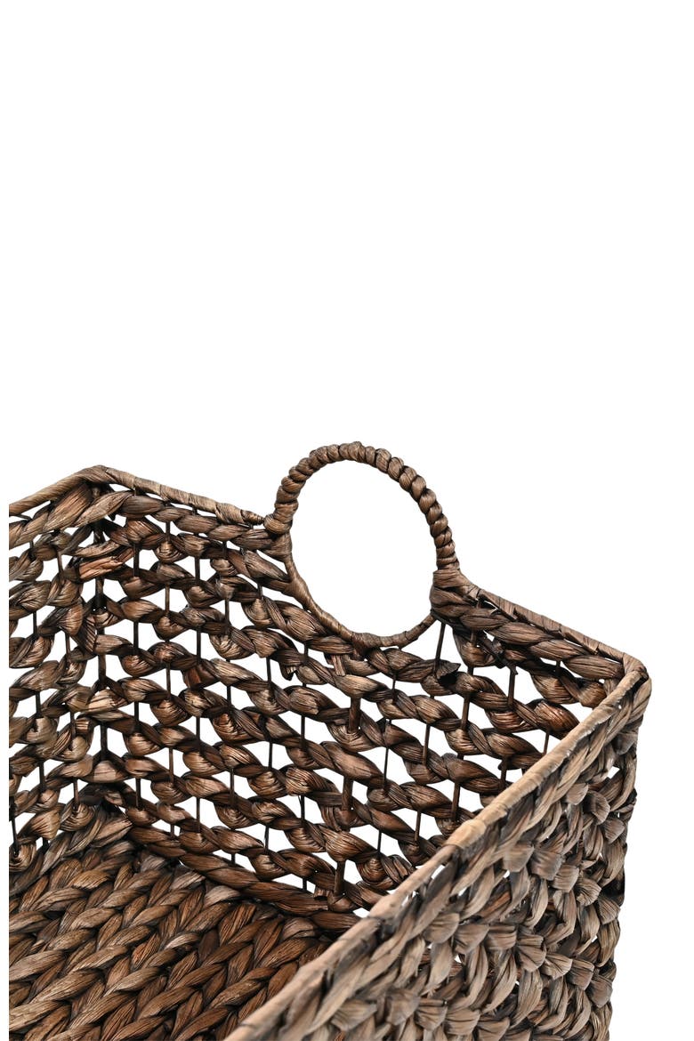 Quinn Bohemian Cottage Woven Hyacinth Rectangular Storage Baskets with Handles,, Alternate, color, Brown