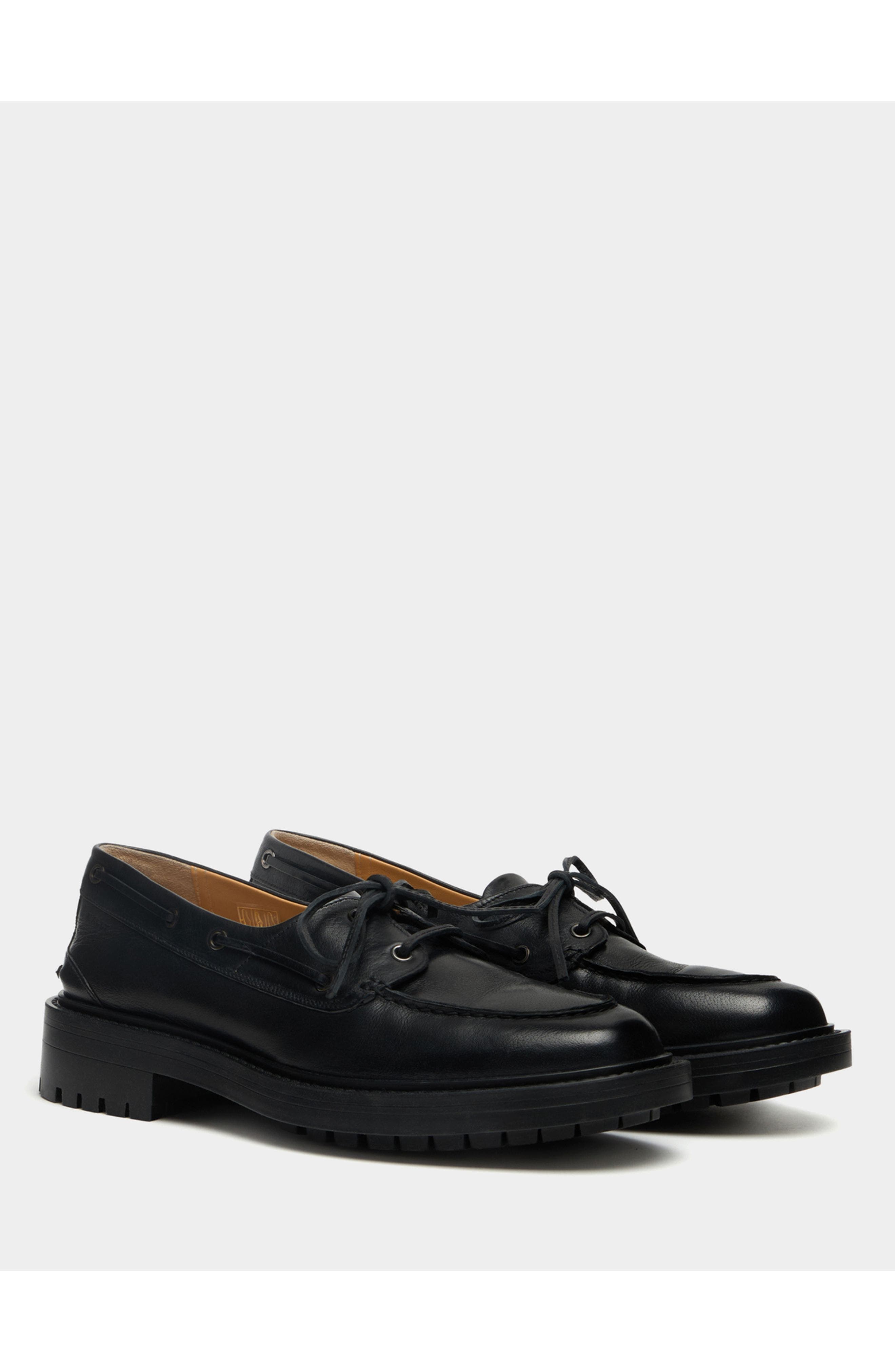 Bally B-Lug Bootie in Buffalo Leather Lined with Sheepskin, Alternate, color, Black