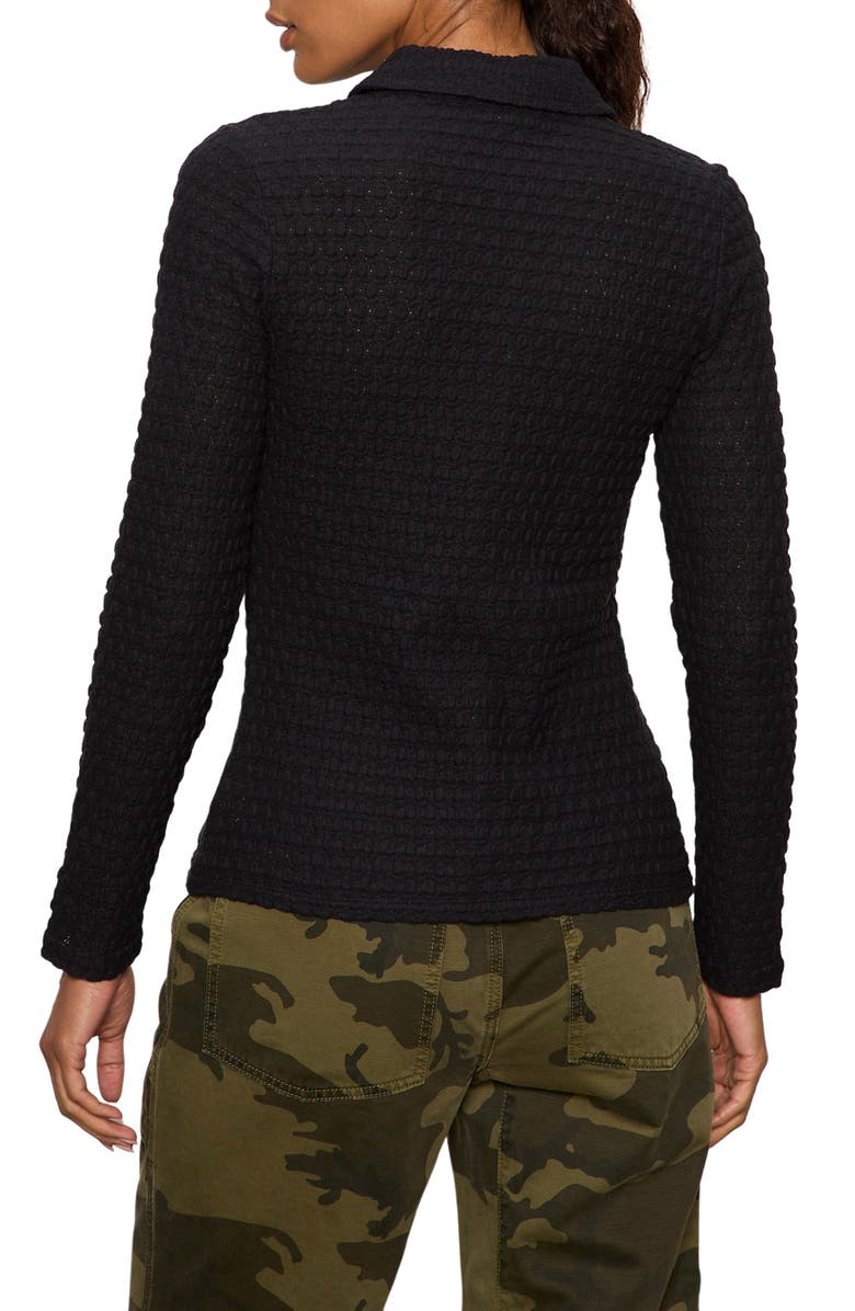 Sanctuary Dreamer Textured Bubble Knit Button-Up Shirt, Alternate, color, Black