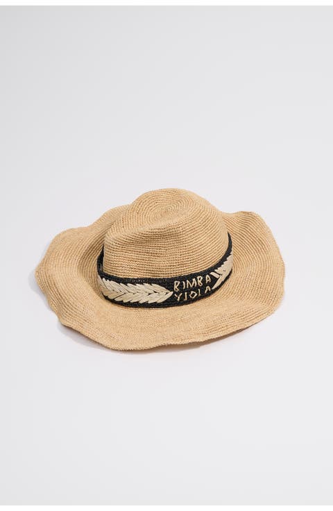 Raffia Embroidered Band Hat