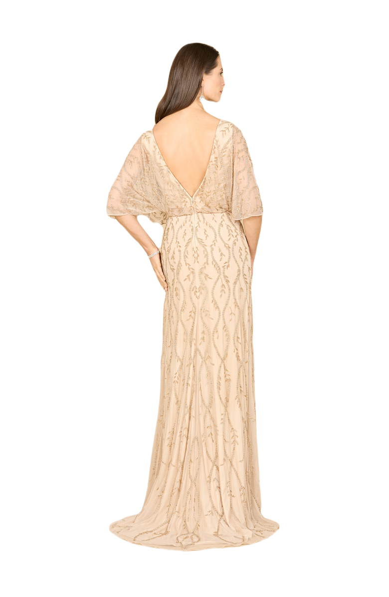 LARA New York Illusion Cape Sleeve Beaded Gown, Alternate, color, Champagne