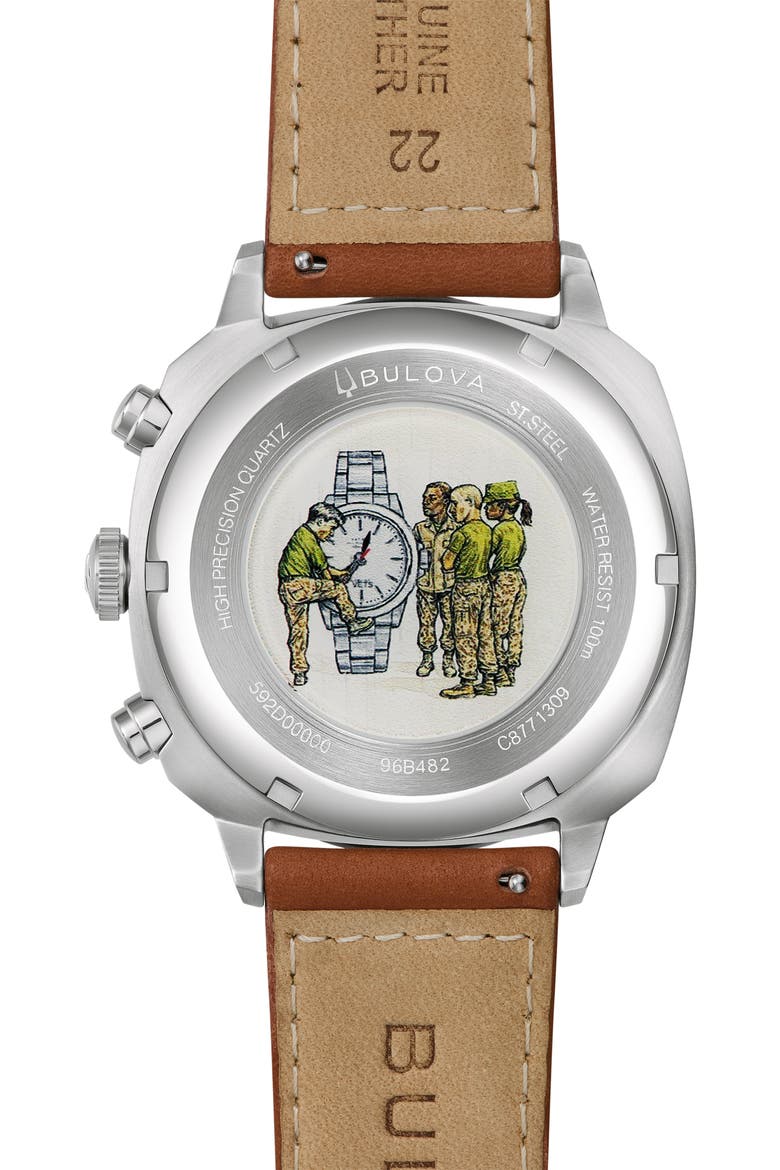 Military VWI Chronograph Leather Strap Watch, 42.5mm, Alternate, color, BROWN