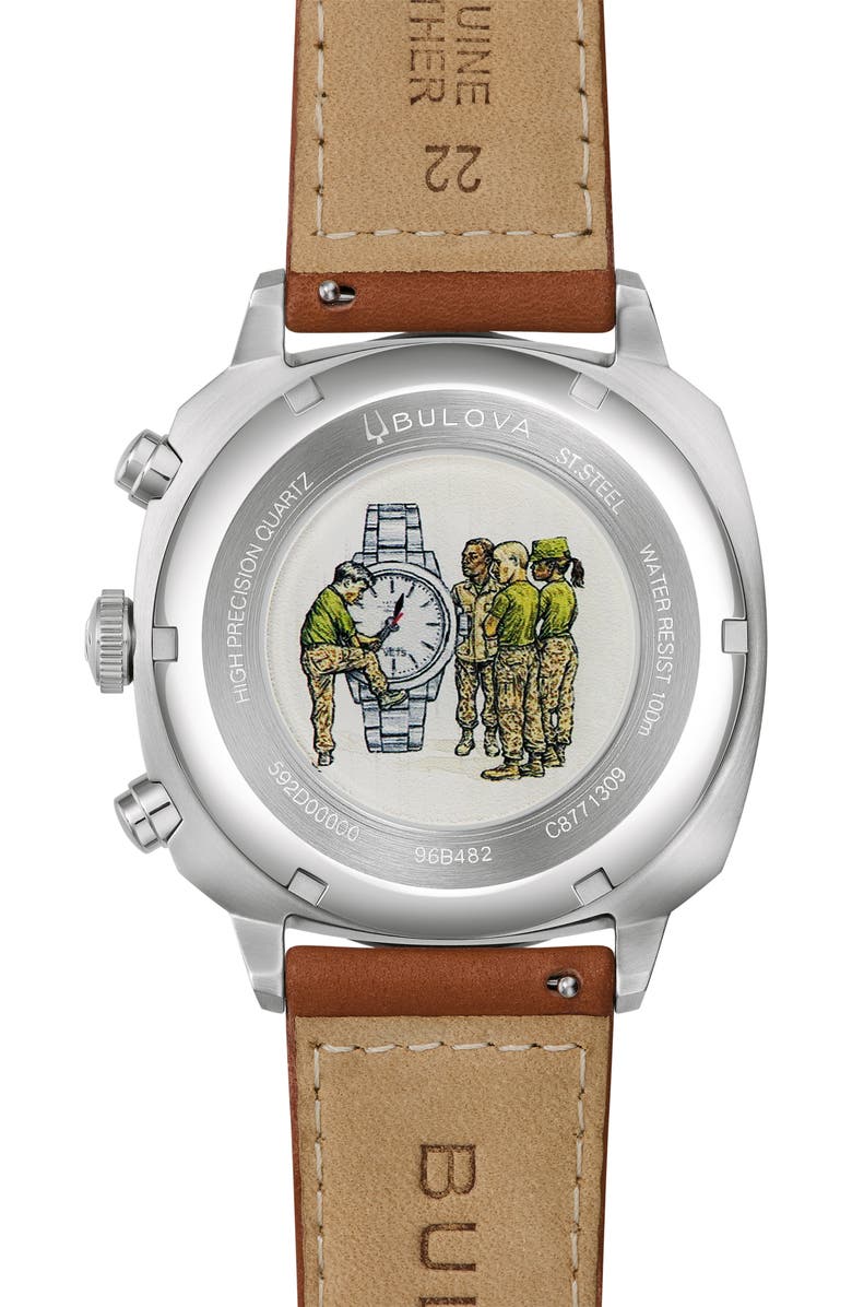 BULOVA Military VWI Chronograph Leather Strap Watch, 42.5mm, Alternate, color, 