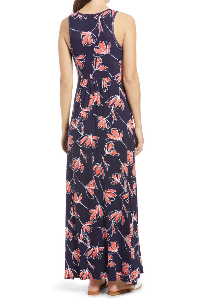Floral Jersey Maxi Dress, Alternate, color, NAVY/ CORAL