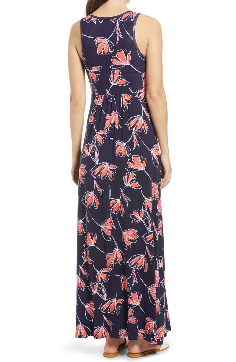 Loveappella Floral Jersey Maxi Dress, Alternate, color, Navy/ Coral