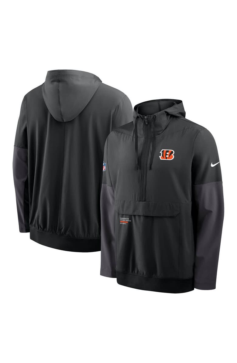 Nike Men's Nike Black Cincinnati Bengals Sideline Anorak Half-Zip Hoodie Jacket, Alternate, color, Black