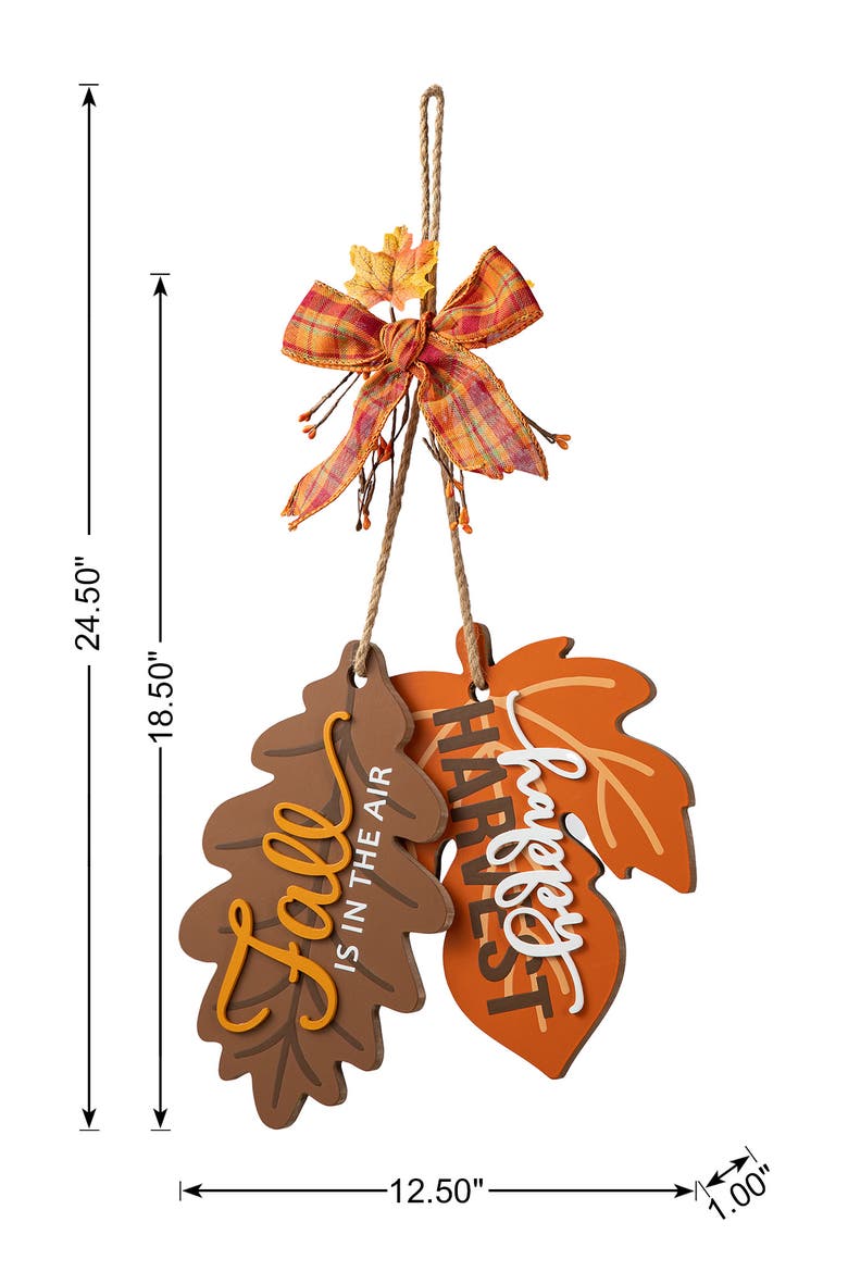 Fall Wooden Maple Leaves with Bowknot Door Hanger, Alternate, color, Orange