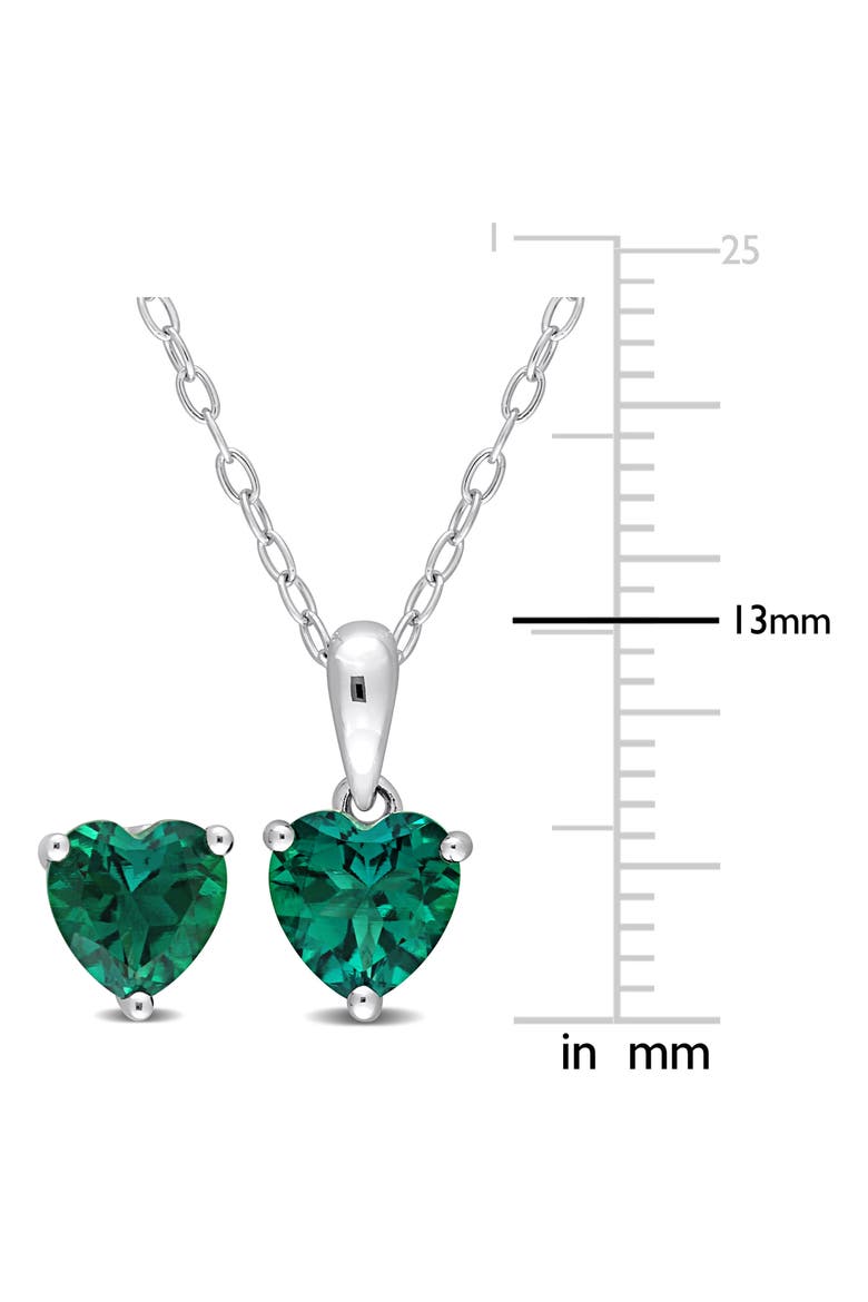 Heart Cut Lab Created Emerald Pendant Necklace & Stud Earrings, Alternate, color, GREEN