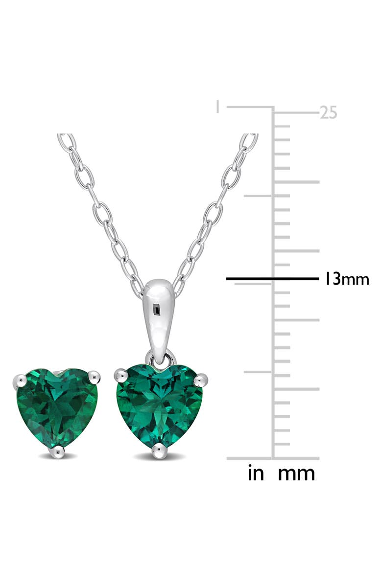 DELMAR Heart Cut Lab Created Emerald Pendant Necklace & Stud Earrings, Alternate, color, Green