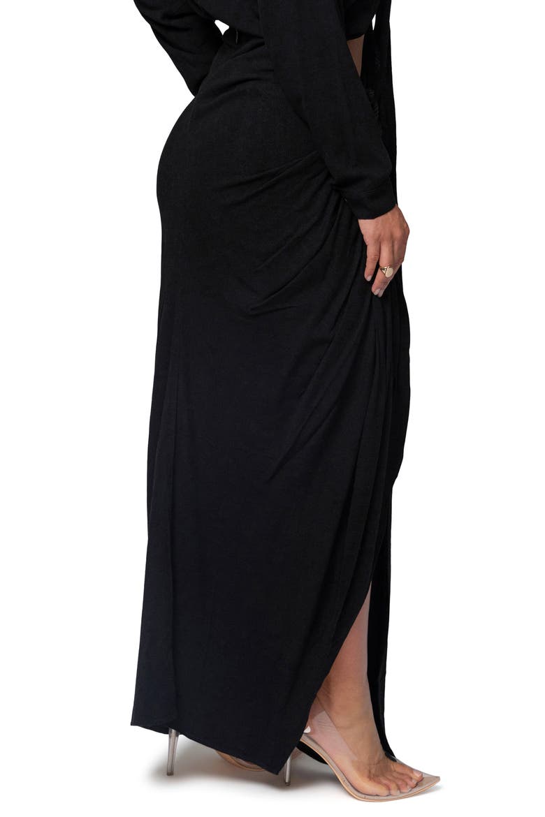 Noelia Slit Cotton & Linen Maxi Skirt, Alternate, color, BLACK