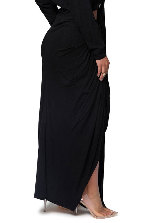 Jluxlabel Noelia Slit Cotton & Linen Maxi Skirt In Black