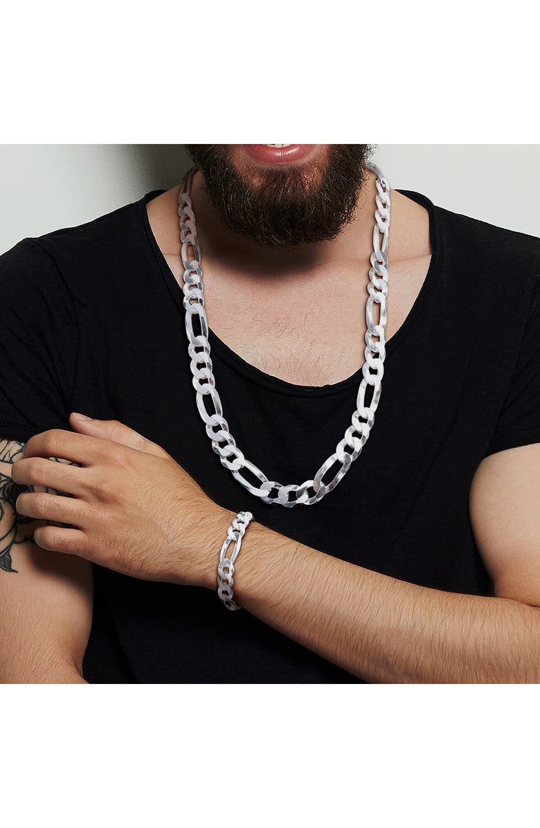 DELMAR Men's Figaro Chain Necklace & Bracelet Set, Alternate, color, White