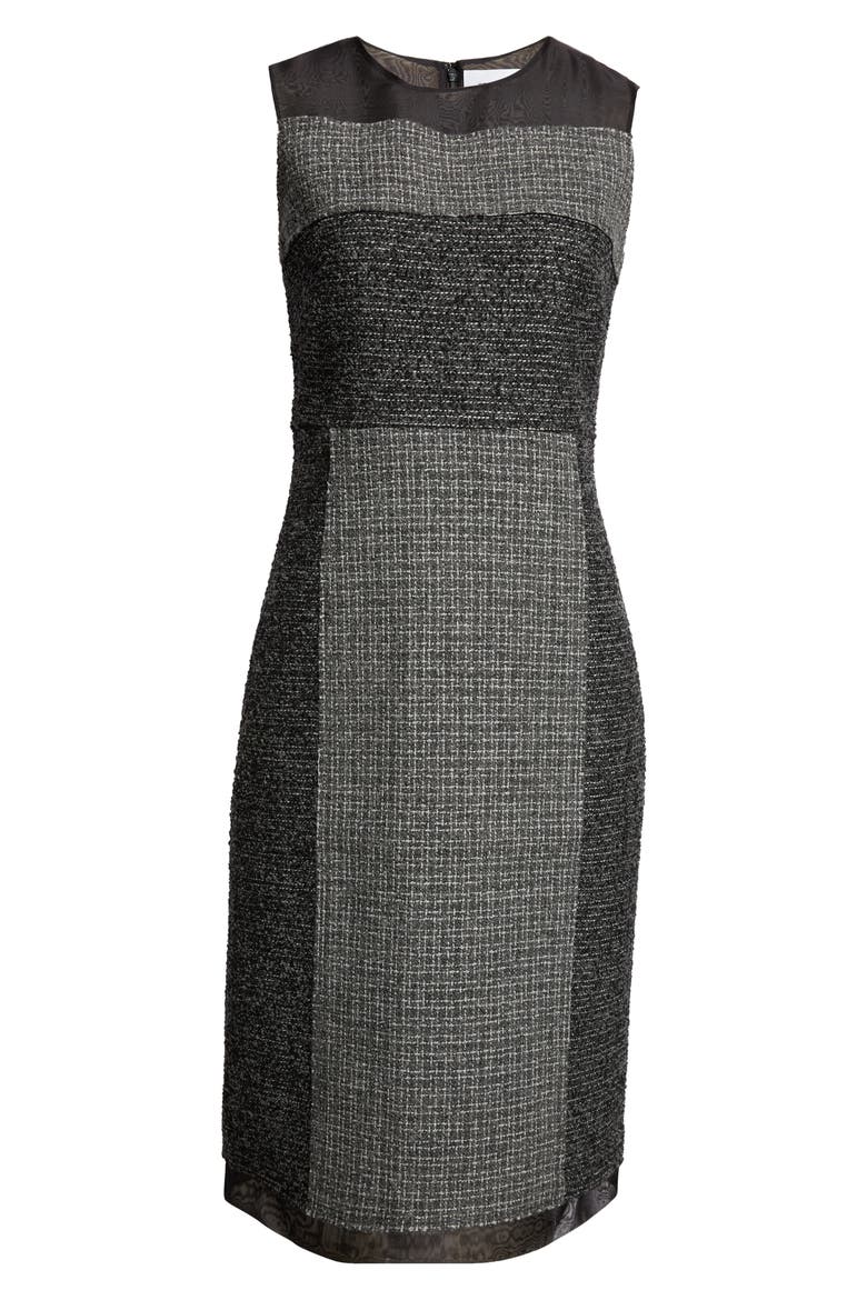 Micropattern Mixed Tweed Sheath Dress, Alternate, color, GRAY/ ECRU/ BLACK MULTI