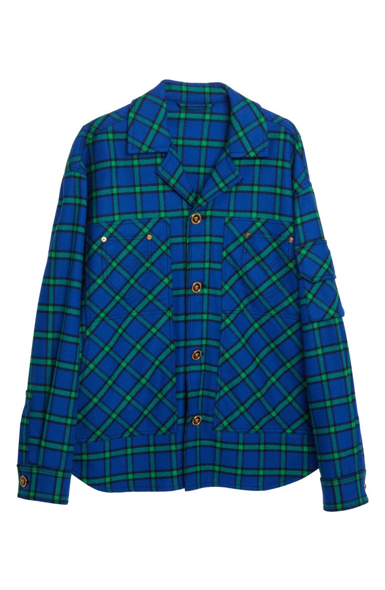 Versace Tartan Print Wool Blend Flannel Shirt Jacket, Alternate, color,