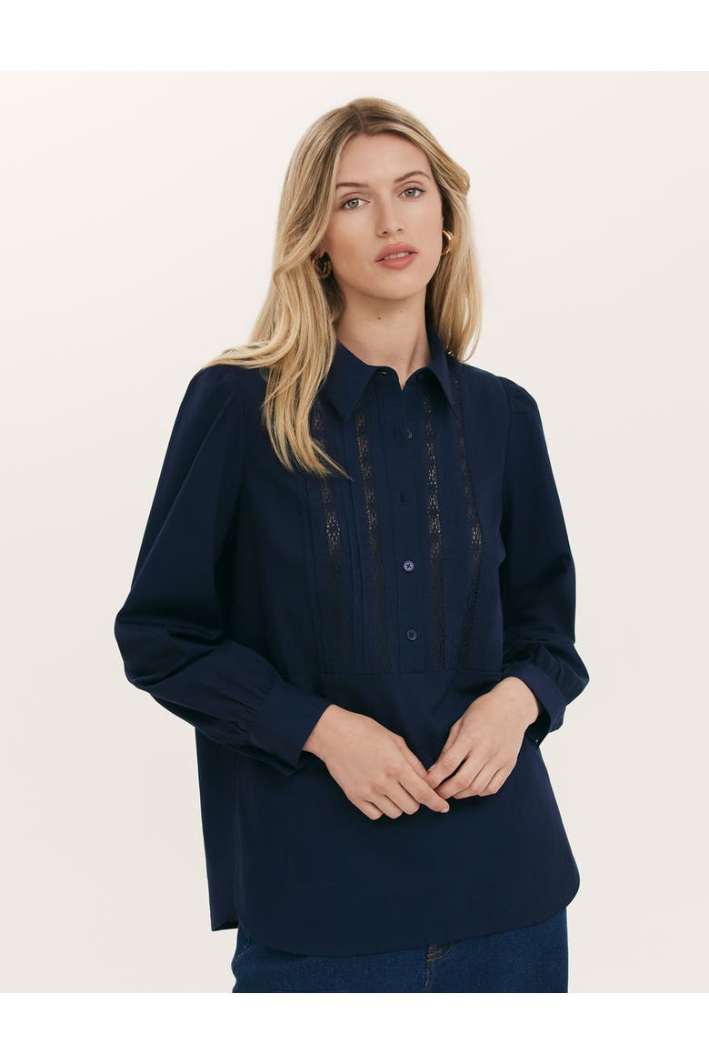 Remy Lace Detail Cotton Shirt, Main, color, Navy