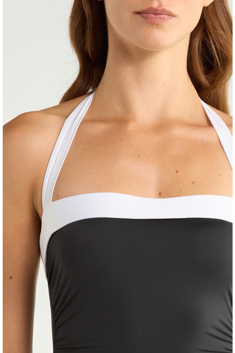 Shirred Bandeau Halter One-Piece Swimsuit, Alternate, color, BLACK