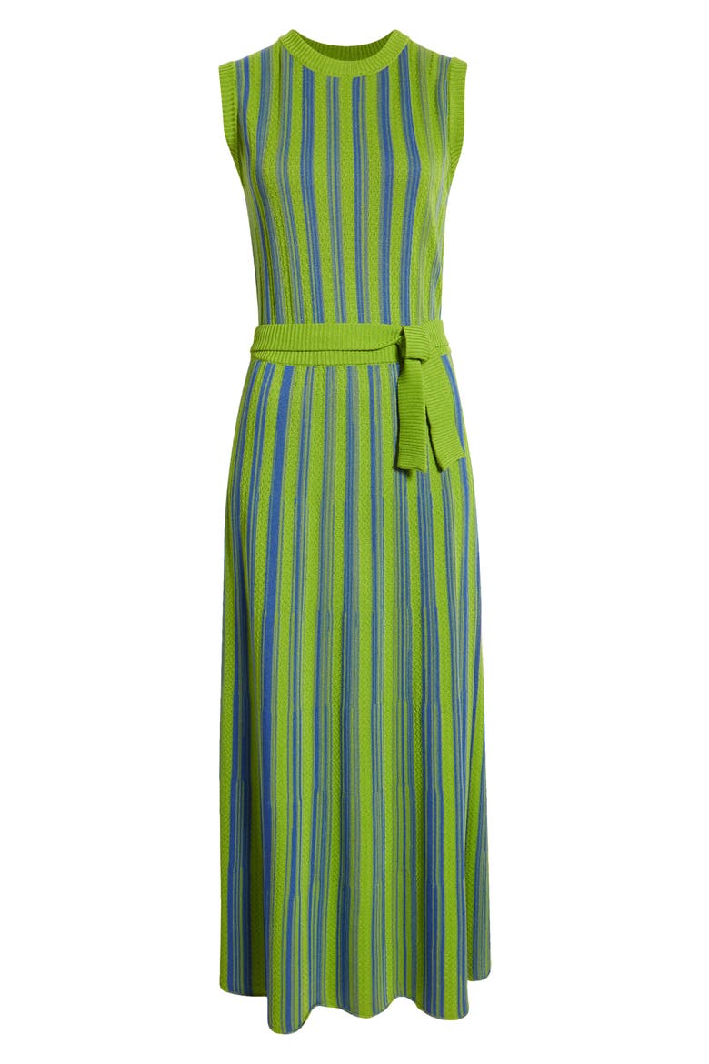 Tie Waist Knit Maxi Dress, Alternate, color, S SKY/ GRN/ BK