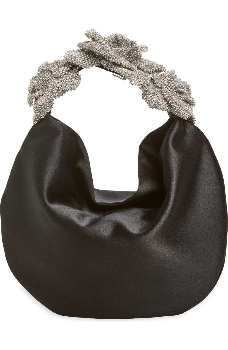 L’alingi Crystal Handle Satin Hobo Bag, Main, color,