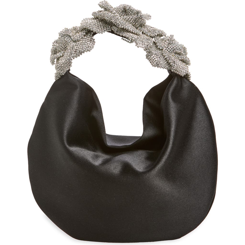 L'alingi Crystal Handle Satin Hobo Bag In Black