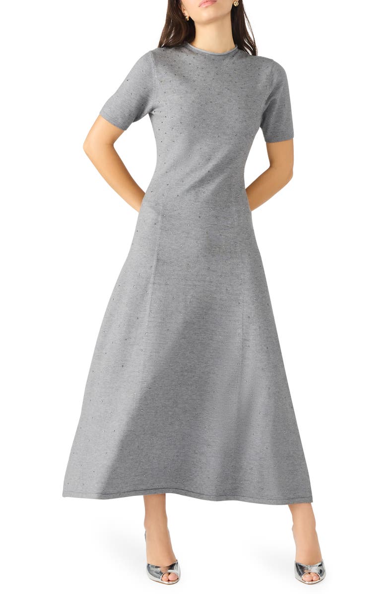 Steve Madden Iridessa Embellished Knit Midi Dress, Main, color, Charcoal Grey