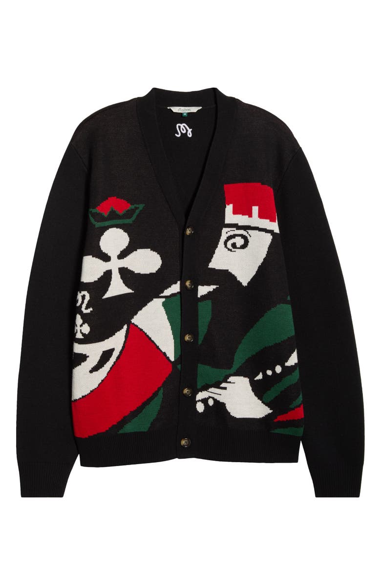 Malbon Golf Kingston Wool Blend Graphic Cardigan, Alternate, color, Black
