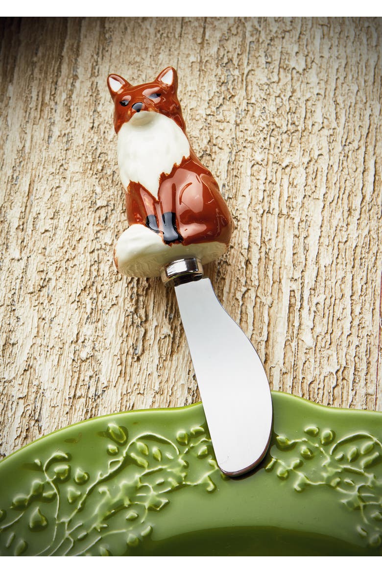 Christmas Fox Earthenware and Stainless Steel Spreader Brown 5.5 in, Alternate, color, Brown