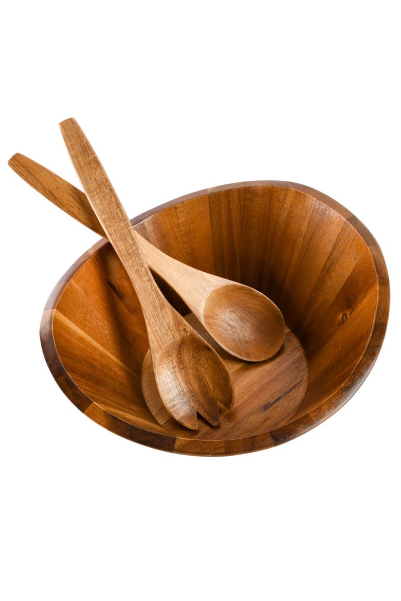 Sherwood Salad Bowl With Matching Serving Spoon & Fork, Alternate, color, Brown