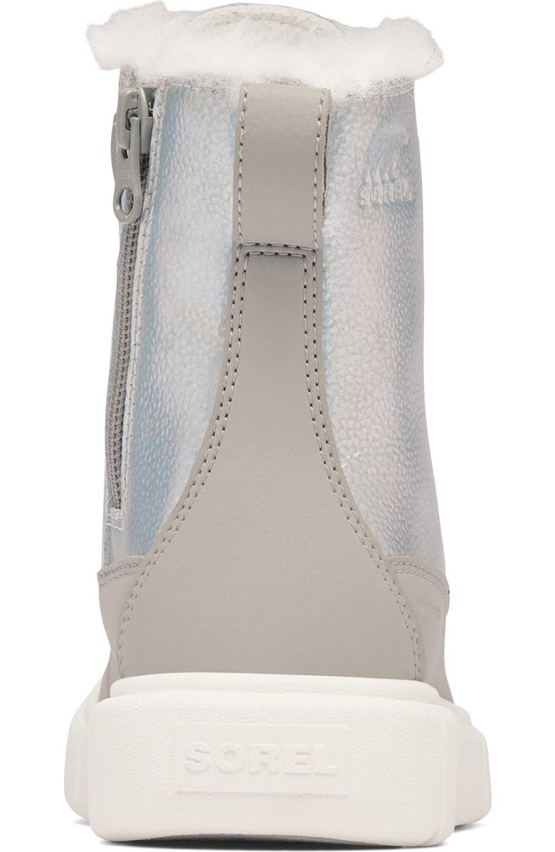 SOREL Kids' Explorer III Faux Fur Waterproof Boot, Alternate, color, Pure Silver/ Chrome Grey