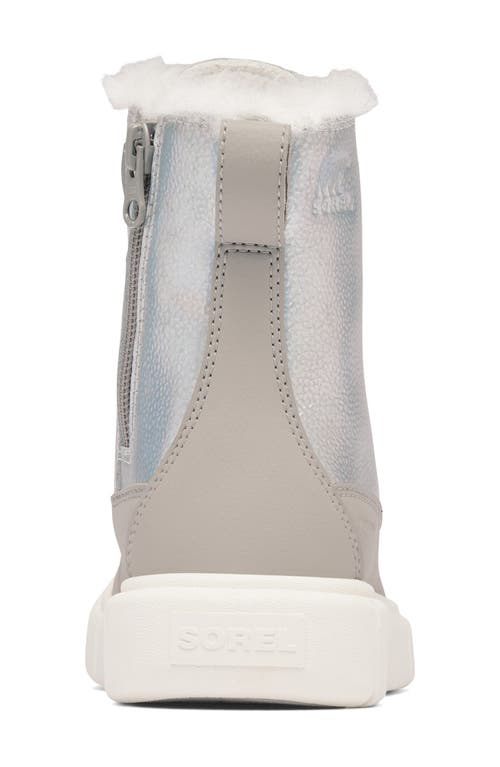 Sorel Kids' Explorer Iii Faux Fur Waterproof Boot In Pure Silver/chrome Grey