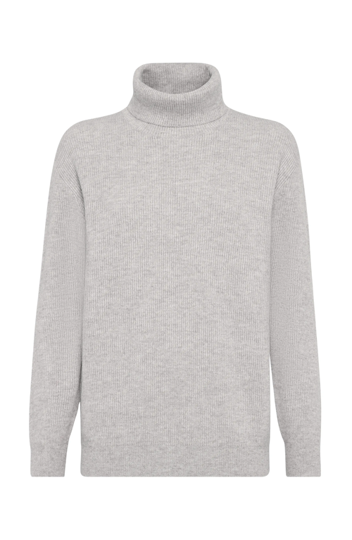Brunello Cucinelli English Rib Knit Sweater In Light Grey