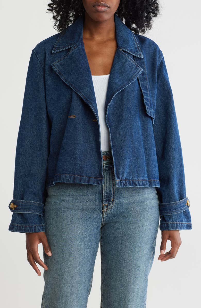 Steve Madden Belted Crop Trench Denim Jacket, Alternate, color,
