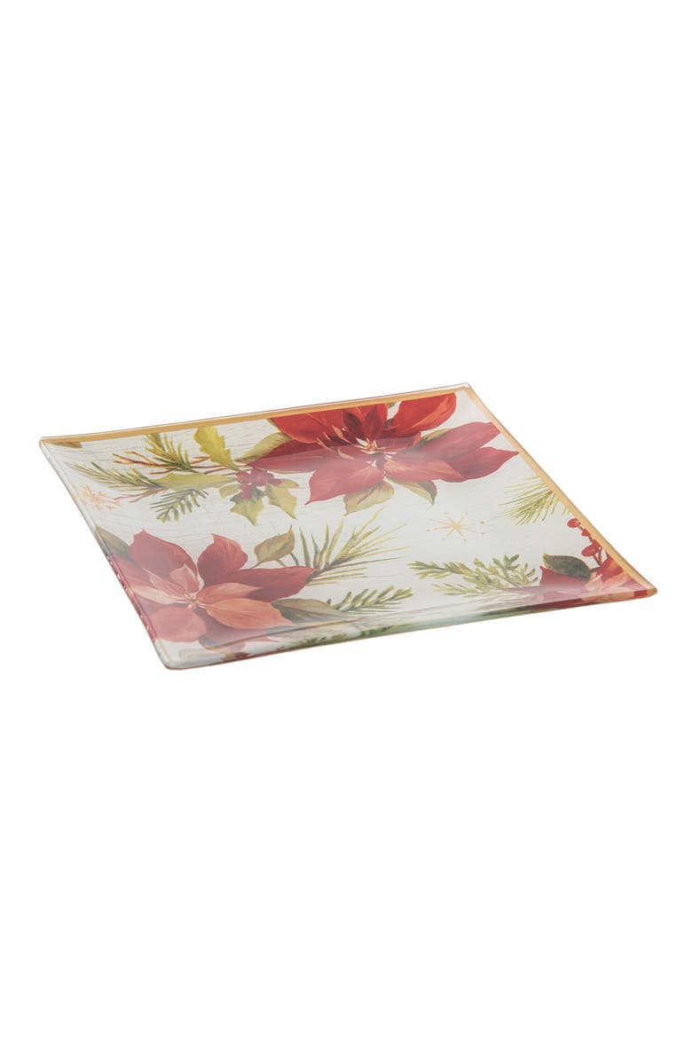 Poinsettia Christmas Slump Glass Decorative Platter, Alternate, color, Red