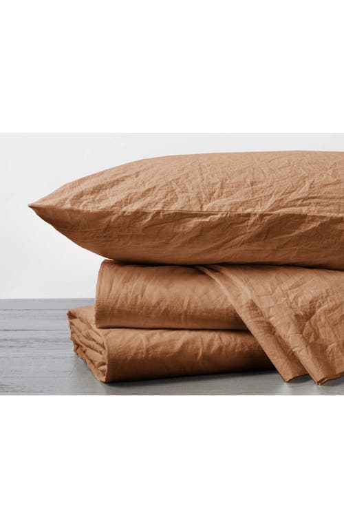 Coyuchi Crinkled Organic Cotton Percale Sheet Set in Ginger 