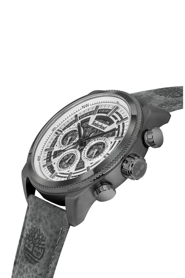 Hadlock Multifunction Leather Strap Watch, 46mm, Alternate, color, BLACK
