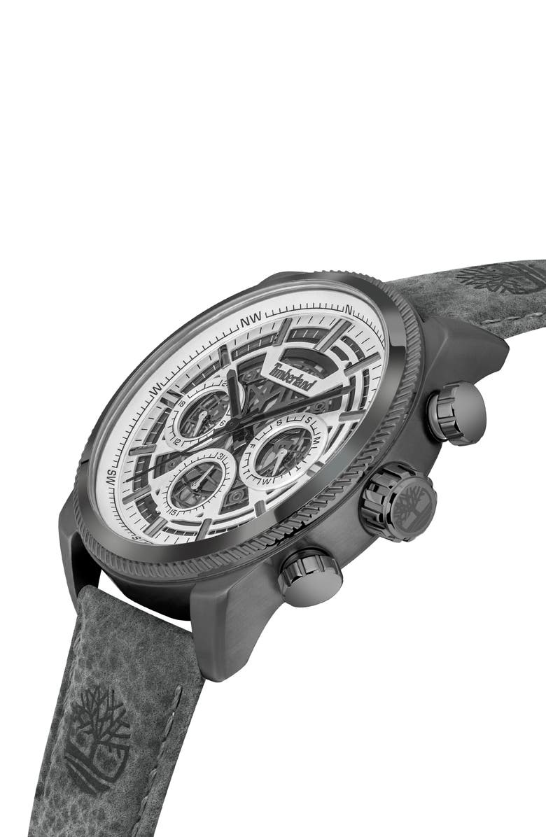 Timberland Hadlock Multifunction Leather Strap Watch, 46mm, Alternate, color, 