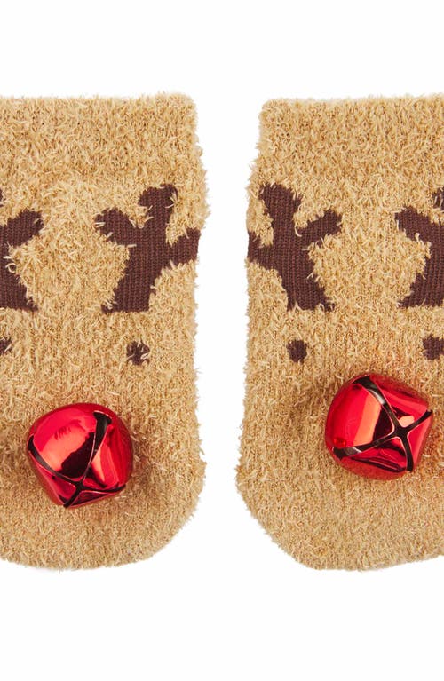 Mud Pie Reindeer Rattle Toes Chenille Socks In Brown