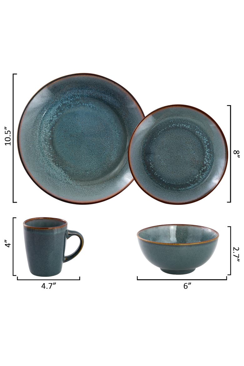 16 Piece Stoneware Dinnerware Set in Blue w/ Brown Rim, Alternate, color, Blue