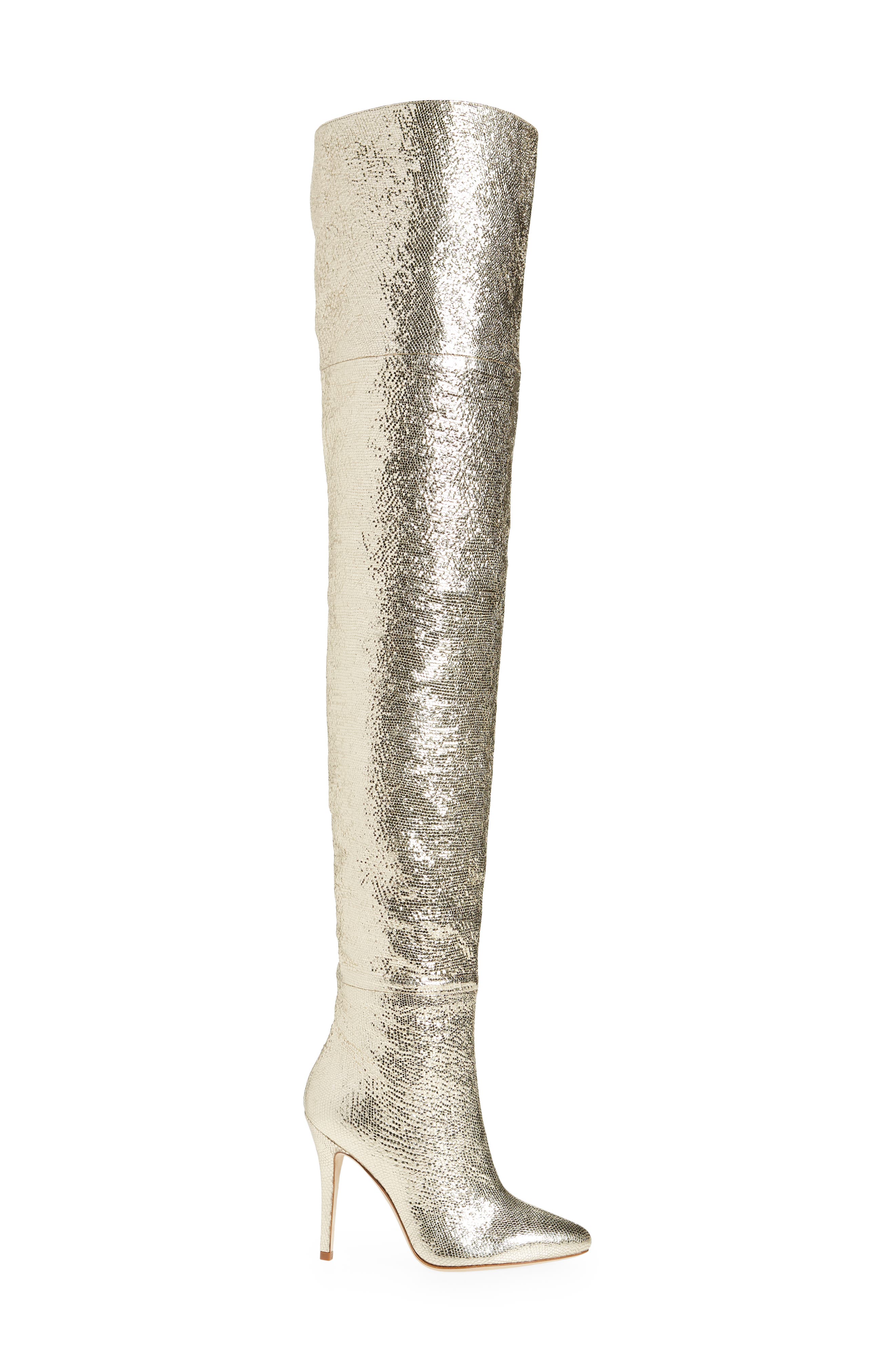 Brother Vellies Allora Over the Knee Metallic Pointed Toe Boot, Alternate, color, 
